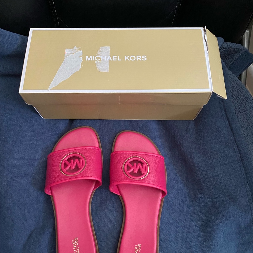 Michael Kors Vibrant Pink Slide Sandals